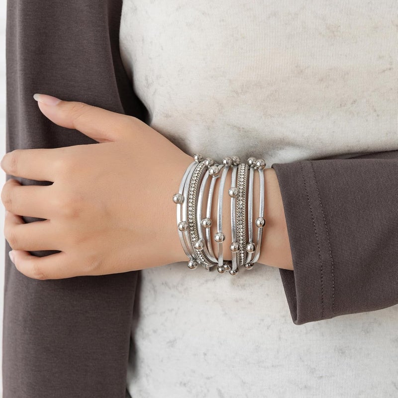 Rantanto Braid Leather Wrap Bracelet Trendy Stackable Crystal Cuff Boho Gold Heart Bracelet Jewelry Gift For Women - Image 3